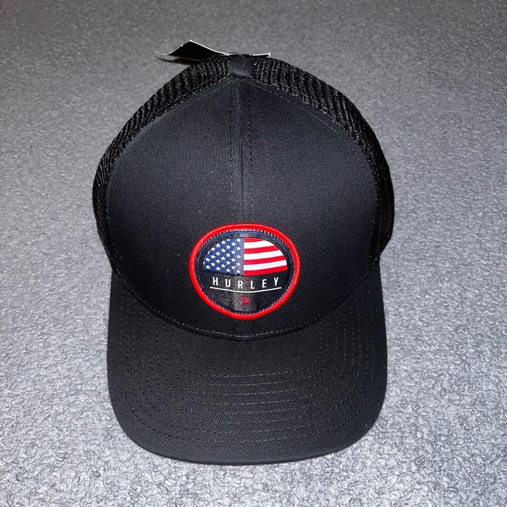 Hurley Black Snapback with American Flag Emblem
